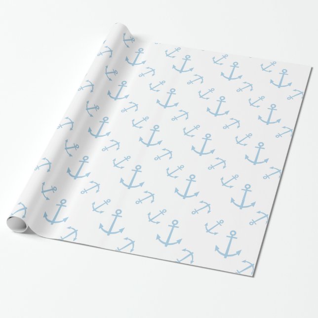 Blått och vit ankrar presentpapper (Utrullad)
