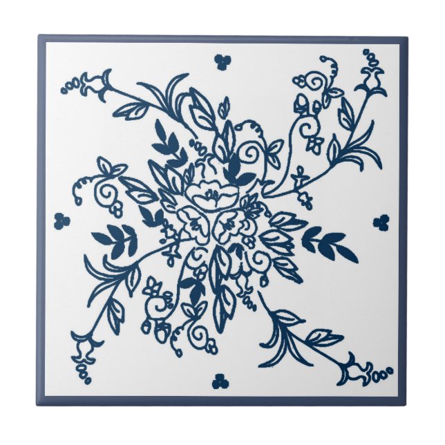 Blått och vit belägger med tegel kakelplatta (Framsidan)