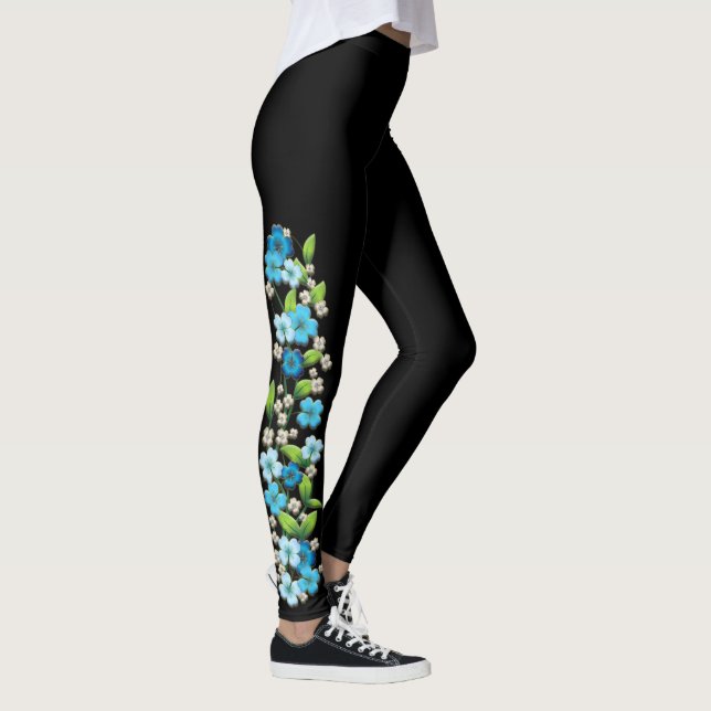 Blått och vit blommar på Vinedamasker Leggings (Höger)