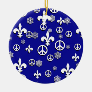 Blått och Vit Fleur de Lis Fred prydnad Julgransprydnad Keramik