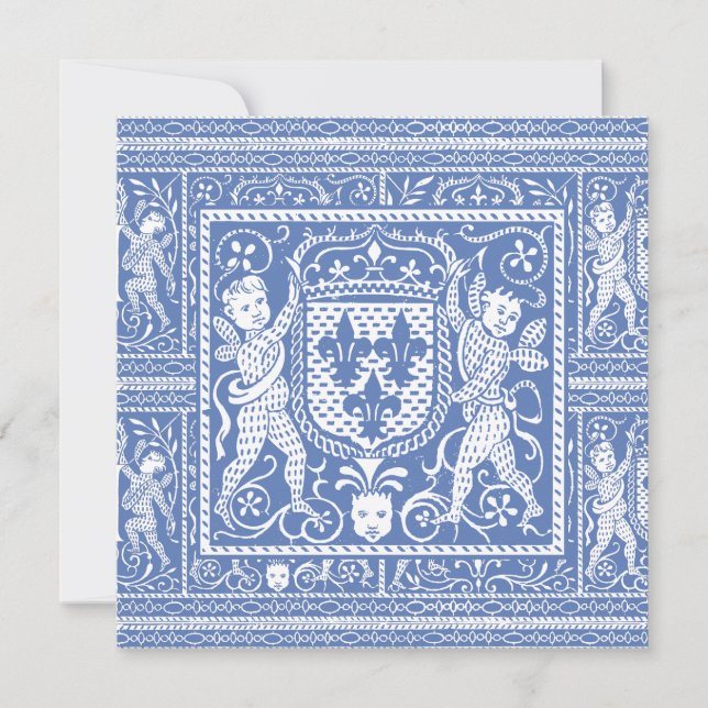 Blått och vit för medeltida renaissance eleganta inbjudningar (Framsida)