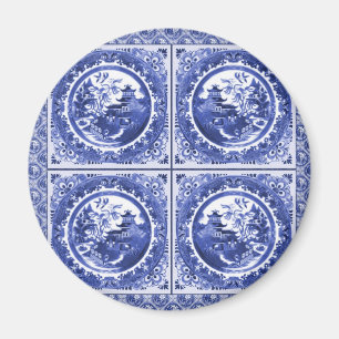 Blått och vit, pilmönsterdesign magnet