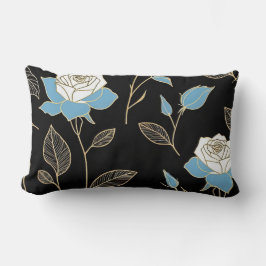 Blått och Vit ros med Guld-trim Lumbarkudde