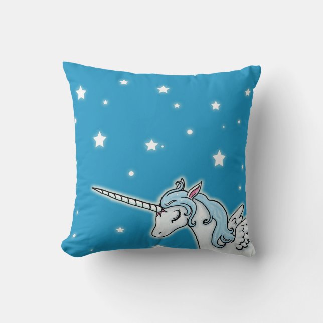 Blått- och vitPegasus Unicorn Kudde (Framsida)