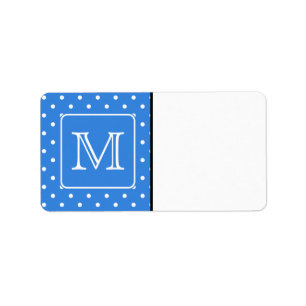 Blått- och vitpolkaen pricker mönstermonogramen. adressetikett