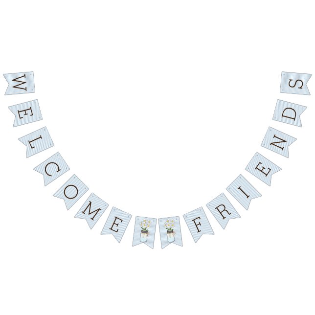 Blått- och vitrandar med Masonburkbaby shower Vimplar (Alla)