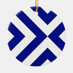 Blått- och vitsparrar julgransprydnad keramik