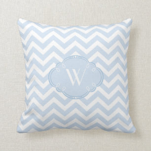 Blått- och vitsparre med monogramen kudde