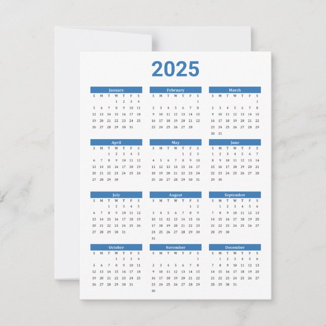 Blått och vitt 2025-årsjubileum i en snabbkalender kort (Framsida)