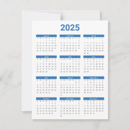 Blått och vitt 2025-årsjubileum i en snabbkalender kort