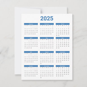 Blått och vitt 2025-årsjubileum i en snabbkalender kort