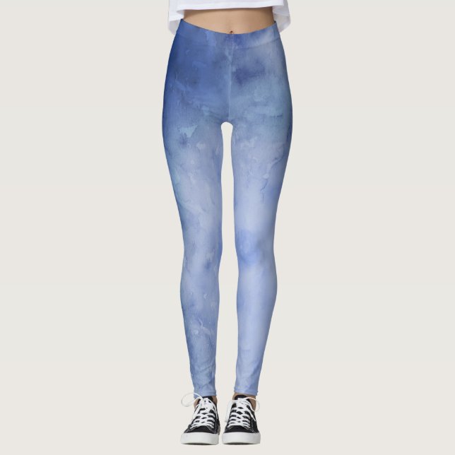 Blått och Vitt Akvarell Leggings (Framsida)