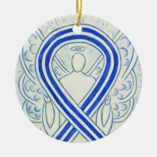 Blått och vitt ALS-medvetande Ribbon Angel Orname Julgransprydnad Keramik