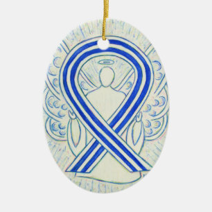 Blått och vitt ALS-medvetande Ribbon Angel Ornamen Julgransprydnad Keramik
