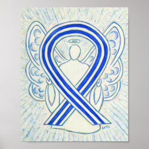 Blått och vitt ALS- medvetande Ribbon Angel Poster