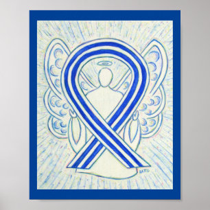 Blått och vitt ALS- medvetande Ribbon Angel Poster