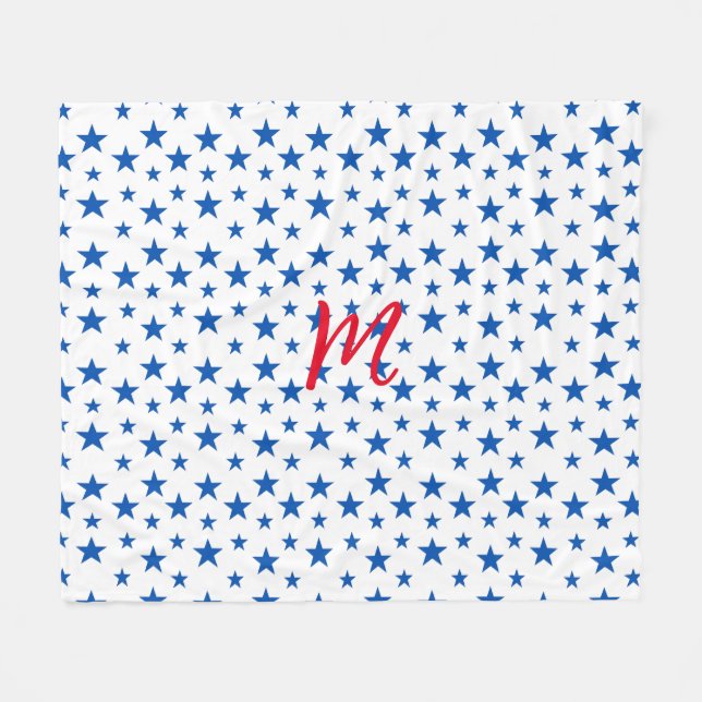 Blått Och Vitt Anpassningsbart Stjärnmönster Fleecefilt (Framsidan (Horisontell))