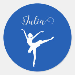 Blått och vitt ballerina silhouette-kobolt runt klistermärke