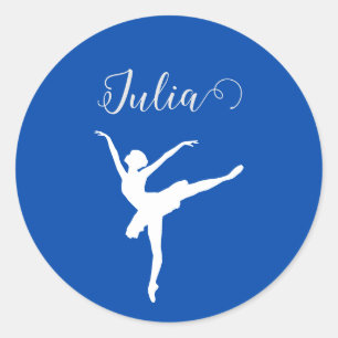 Blått och vitt ballerina silhouette-kobolt runt klistermärke