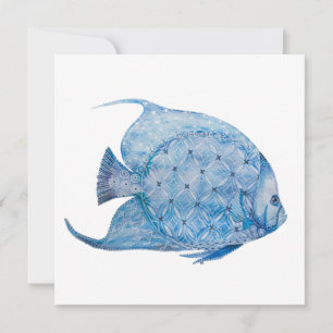 Blått och vitt batik Angelfish Square-kort Kort