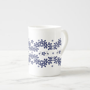 Blått och vitt ben, Mugg - Elegant Benporslin Mugg