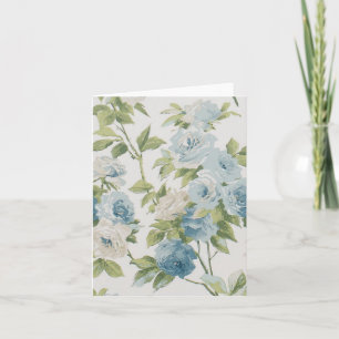 Blått och vitt blommigt ros-mönster brevkort tack kort