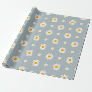 Blått och vitt Blommönster Daisyn Svällning Papper Presentpapper