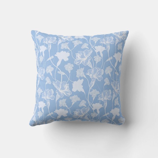 Blått och vitt blommönster kudde (Baksida)