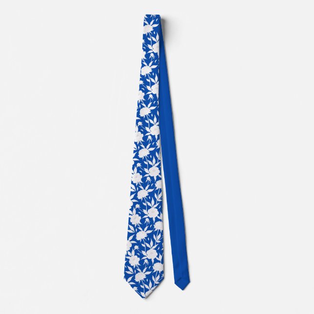 Blått och vitt Blommönster Marskalkar Bröllop Slips (Framsida)