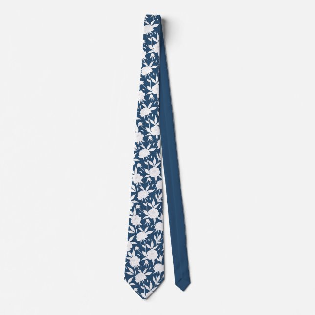 Blått och vitt Blommönster Marskalkar Bröllop Slips (Framsida)