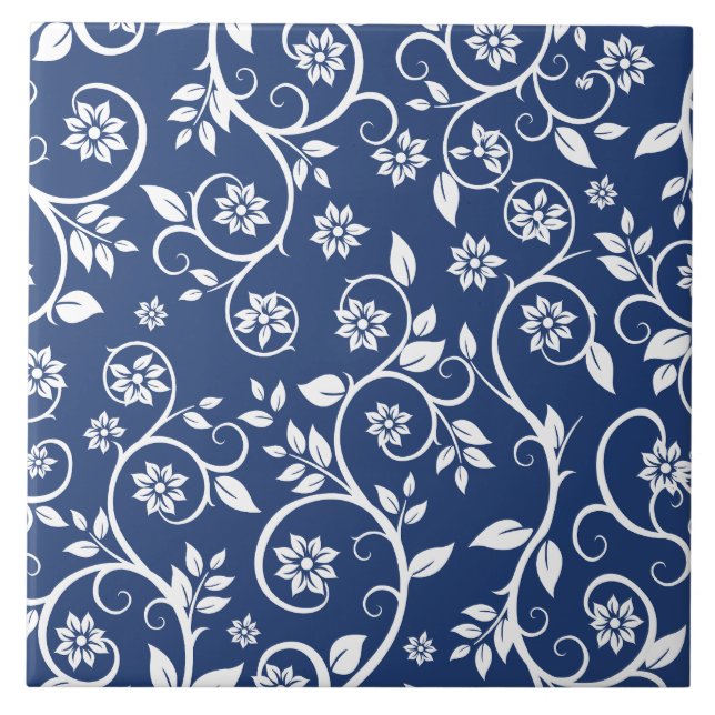 blått och vitt blomster mönster kakelplatta (Framsidan)