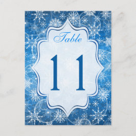 Blått och vitt Bordsnummer-kort för Snöflingor Vykort