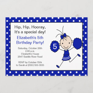 Blått och vitt Cheerleader Birthday-inbjudan Inbjudningar