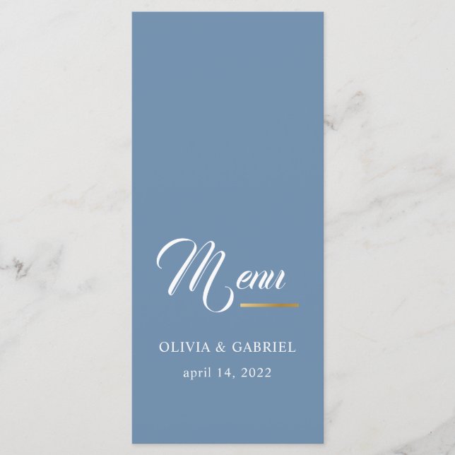 Blått och vitt. Enkel snyggt bröllop middag Menu Meny (Framsida)