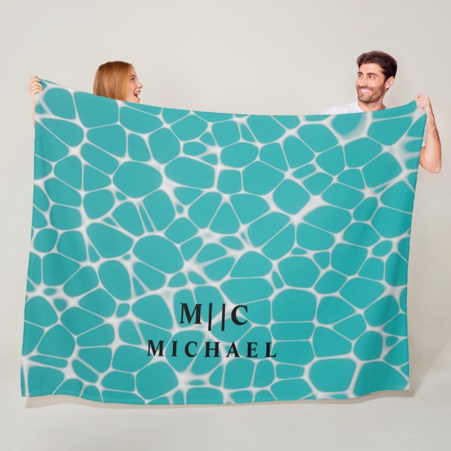 blått och vitt enkelt modernt monogram fleecefilt (På plats)