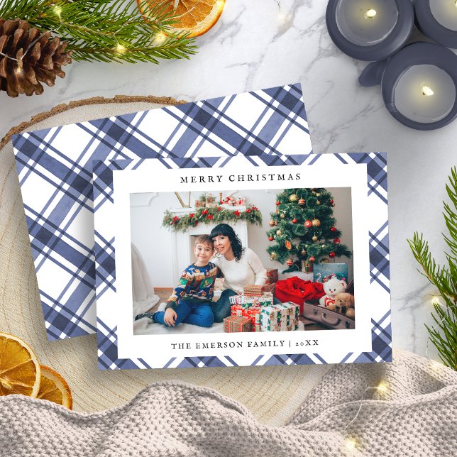 Blått och vitt foto-Helgdag Julkort (Blue and White Photo Holiday Card
)