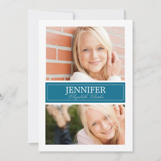 Blått och vitt foto-Studenten-kort Inbjudningar (Framsida)