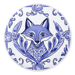 Blått och vitt fox Asian Stil Folk Animal Art Knopp