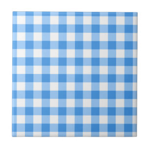 Blått och vitt Gingham Check Mönster Kakelplatta