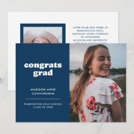 Blått och vitt Gratulerart Grad 2 Photo Studenten Meddelande