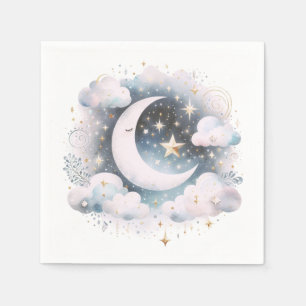Blått och vitt halvmåne Måne Celestial Boho Modern Pappersservett
