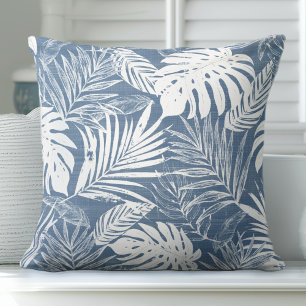 Blått och vitt Handflatan Löv Dekorativ kudde