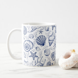 Blått och vitt havsskal Starfish Nautical Mugg