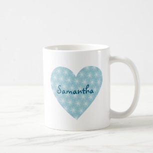 Blått och vitt hjärta kaffemugg