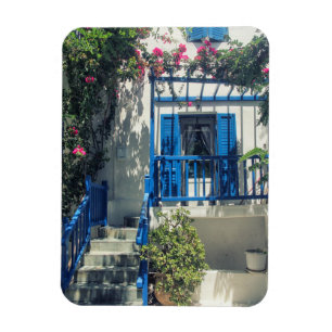 Blått och vitt hus i Mykonos, Grekland Magnet