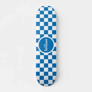 Blått och vitt kontrollbord för personlig Namn Mini Skateboard Bräda 18,5 Cm
