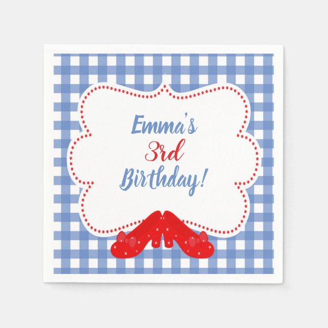 Blått och vitt Kontrollerat Gingham Red Shoes OZ P Pappersservett (Framsidan)