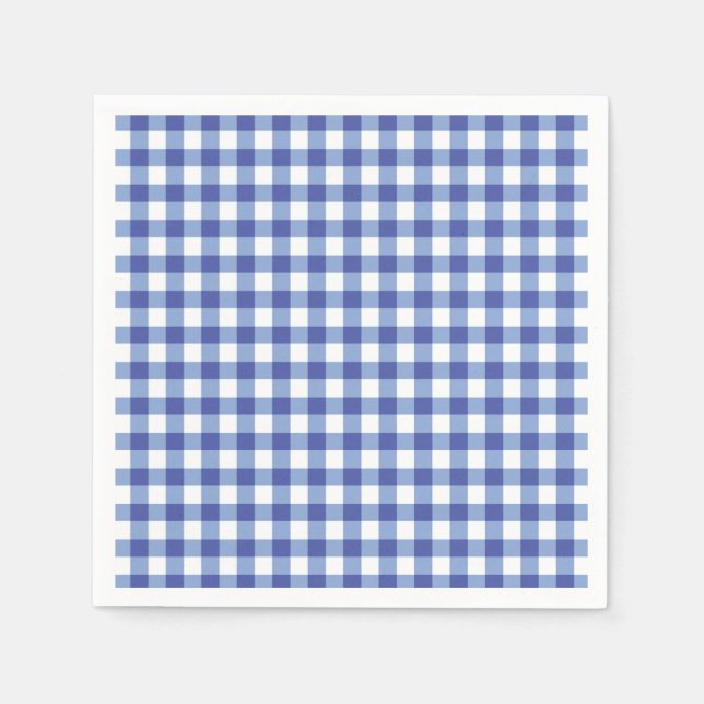 Blått och vitt Kontrollerat Gingham Squares OZ Par Pappersservett (Framsidan)