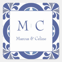 Blått och vitt kustområde Bröllop Fyrkantigt Klistermärke