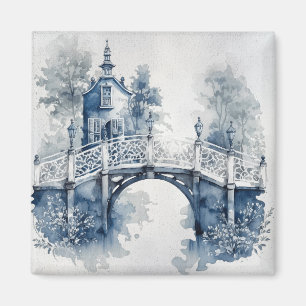 Blått och vitt liggande Delft stil Magnet